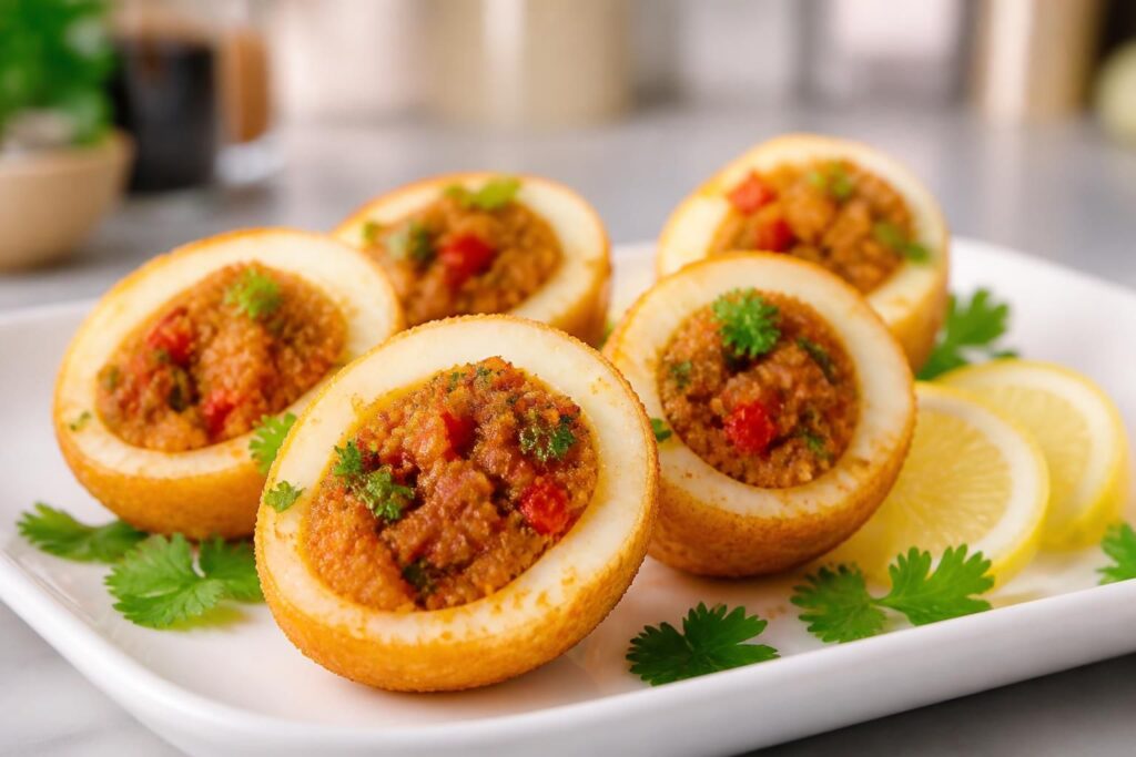 découvrez nos œufs croustillants farcis et épicés, parfaits pour un apéritif savoureux et original qui séduira tous vos invités.