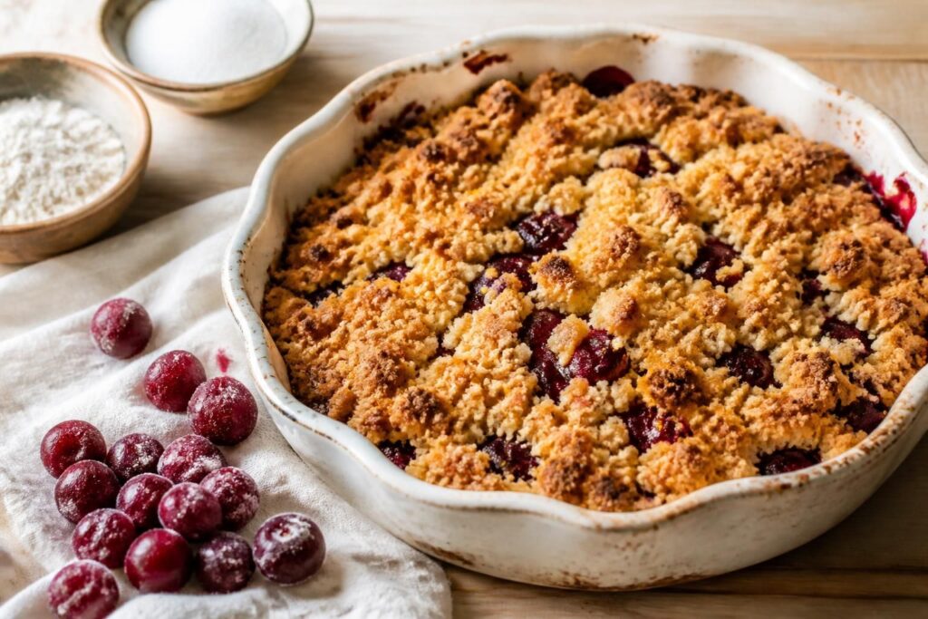 découvrez nos recettes de crumble aux cerises faciles et gourmandes, parfaites même avec des cerises congelées pour un dessert délicieux toute l'année.