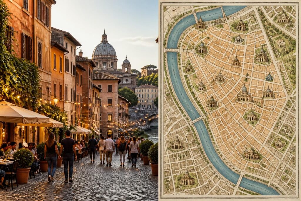 découvrez le quartier typique de trastevere à rome, ses ruelles pittoresques, ses sites incontournables et profitez d'une carte détaillée pour explorer ce lieu authentique.