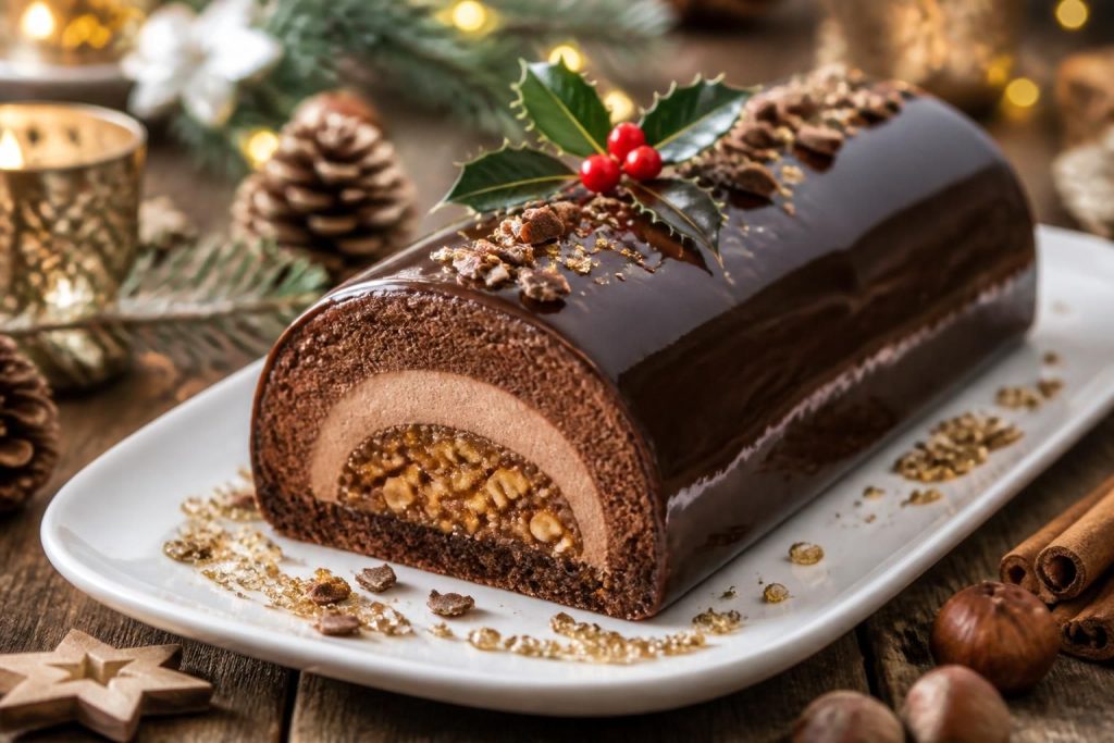 découvrez nos recettes gourmandes et faciles de bûches de noël avec insert croustillant pour des fêtes de fin d'année délicieusement croquantes.