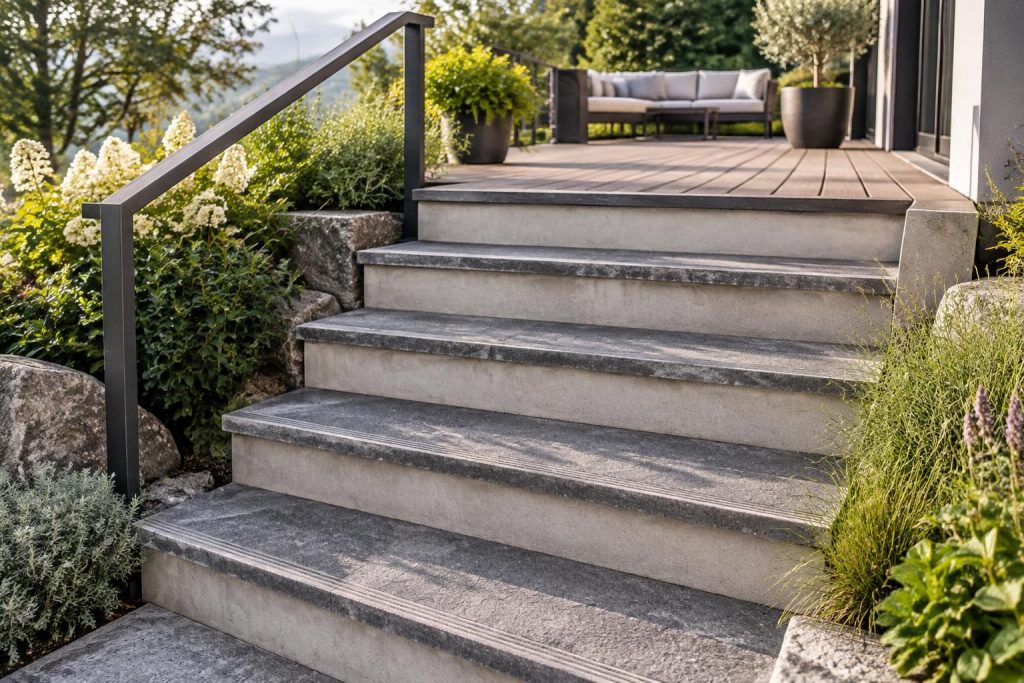 choisissez les bons matériaux pour vos marches d’escalier de terrasse et découvrez nos conseils pour créer un accès extérieur durable, sûr et esthétique.