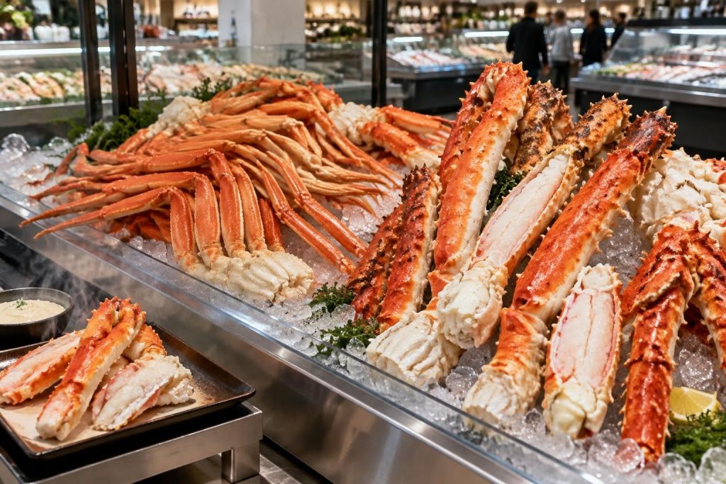 découvrez comment cuire les pattes de crabe, comparer le crabe des neiges et le crabe royal, et choisir les meilleures options en grande surface.